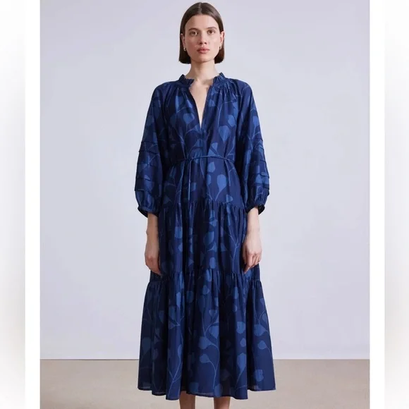 chinese dress ladies Apiece Apart Women's Trinidad Dress, Indigo Jardin Block Print, S at Amazon  Women's Clothing store main image 1